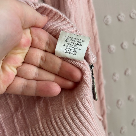 Vince 100% Cashmere Cable Knit Full Zip Hooded Sweater Sz S Blush Pink - Picture 6 of 6